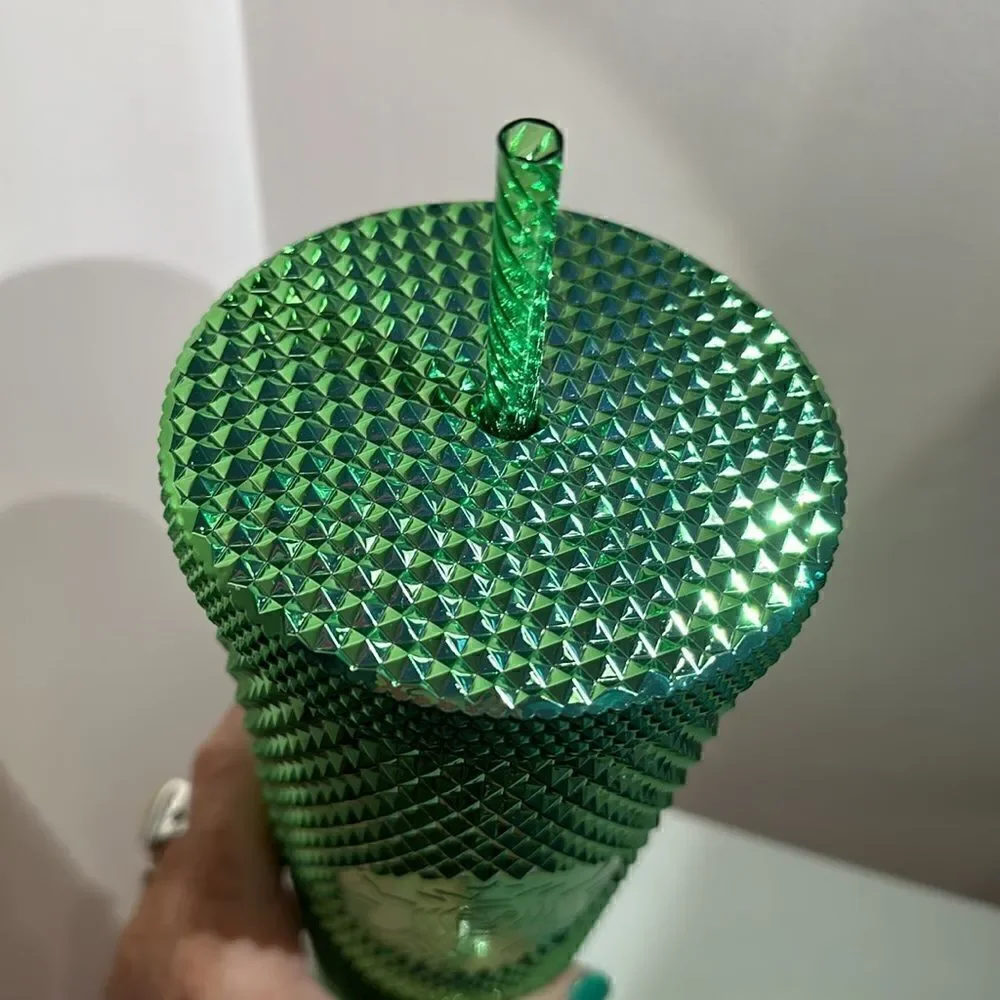 Starbucks 24oz Reusable Green Studded Tumbler and Key Chain Ornament